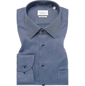 Velké Velikosti - Eterna - Košile z bavlny s jemným vzorem, extra dlouhá, střih Comfort Fit - 44SL - Modrá