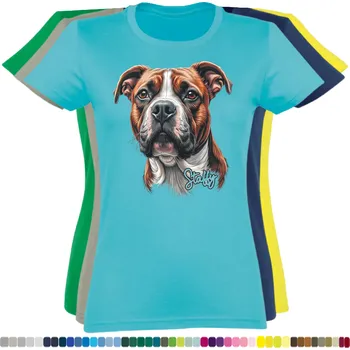 Dámské tričko damske-levne-bavlnene-tricko-digitalni-potisk-stafordsirsky-bulterier Barva: Turquoise - tyrkysová, velikost: XS