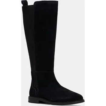Dámské kozačky Semišové boty Tommy Hilfiger FLAG SUEDE LONG BOOT dámské, tmavomodrá barva, na plochém podpatku, FW0FW08779 59X, EUR 41