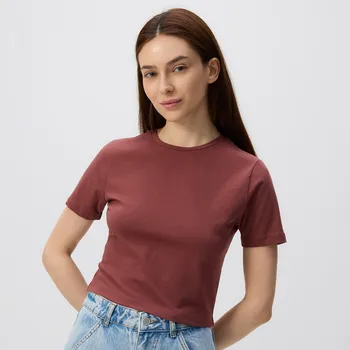 Reserved - Crop top s vysokým podílem bavlny - hnědá - 402FS-88X - 402FS-88X-XL