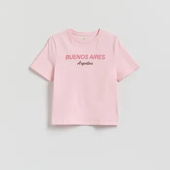 Dámské oblečení Reserved - Tričko s potiskem - pastelově růžová - 508GA-03X - 508GA-03X-S