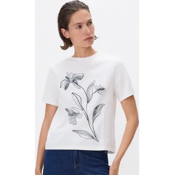 Dámské oblečení Reserved - Tričko s vyšívaným vzorem - krémová - 322DT-01X - 322DT-01X-XL