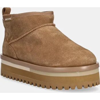 Dámská zimní obuv Semišové sněhule Tommy Jeans TJW FLATFORM SNOW BOOT SUEDE béžová barva, EN0EN02841 80X, EUR 40