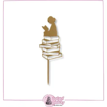 Dívka s knihou - plastový zápich - Světle zlatá