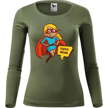 Dámské tričko DOBRÝ TRIKO Dámské bavlněné triko Super máma Velikost: XL, Barva: Khaki