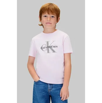 Chlapecké tričko Dětské bavlněné tričko Calvin Klein Jeans růžová barva, IU0IU00715 IU0IU00715.128.170.9BYA 30X, vel. 170
