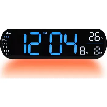 Budík JVD Digitální černé nástěnné hodiny s LED modrými číslicemi JVD DH5502.1 ( s celoplošným podsvícením)