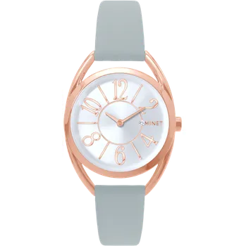 MINET Rose gold dámské hodinky s čísly ICON PINK se šedým koženým řemínkem MWL5249