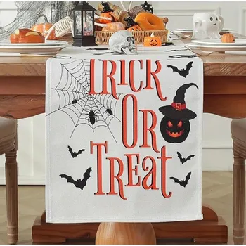 ubrus Běhoun na stůl Ubrus Dekorace Podzim Halloween Bílý 30 x 180 cm