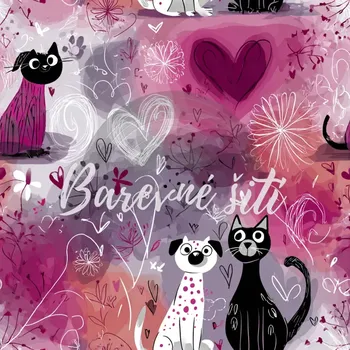 Úplet, Kočky, růžovobílá srdíčka (E) (Top kvalitní úplet Bella digitisk)