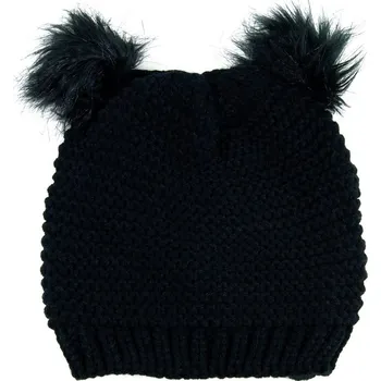 Čepice Hezká čepice s dvěma bambulemi černá