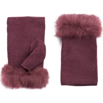 Čepice Rukavice s kožešinkou tmavorůžové