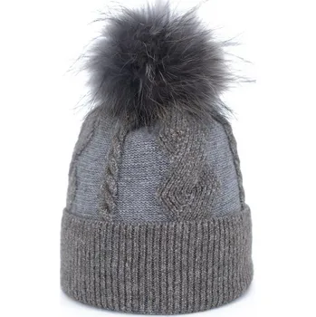 Čepice Čepice s fluffy bambulí šedá