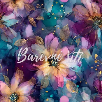 Úplet, Květy růžovovínové, petrolej (E) (Top kvalitní úplet Bella digitisk)