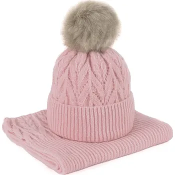 Čepice Zimní růžová sada: čepice a šála