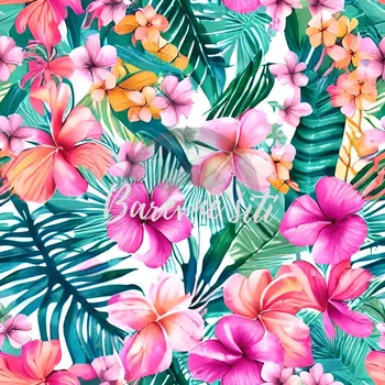 Silky, Růžové tropické květy, zelené listy (E)** (Lehká vzdušná šatovka)