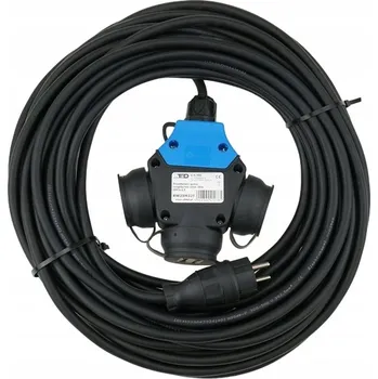 Napájecí kabel PRODLUŽOVACÍ KABEL T-ROZDĚLOVAČ GUMOVÝ STAVEBNÍ 3 ZÁSUVKY 25 M 3X2,5 MM 16A GUMA IP44