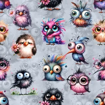 Úplet, Ptáčci všeho druhu, šedá (E) (Top kvalitní úplet Bella digitisk)