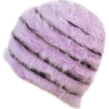 Čepice Pruhovaná angorská čepice růžová