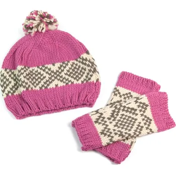 Čepice Komplet čepice a rukavic růžový