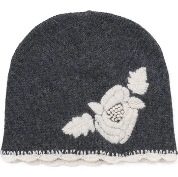 Čepice Dámská čepice s háčkovaným květem šedá