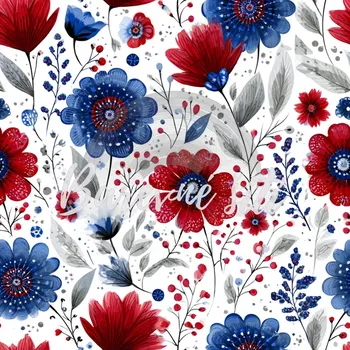 Úplet, Modročervené květy na bílé (E) (Top kvalitní úplet Bella digitisk)