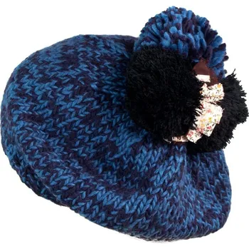 Kšiltovka Melanžová čepice s třemi bambulkami modrý