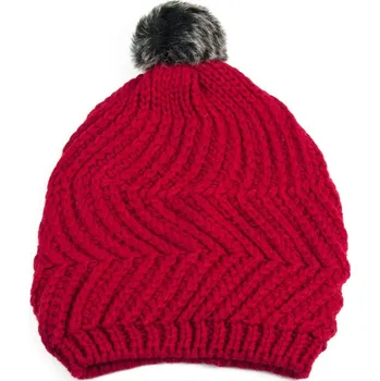 Čepice Čepice s kožíškovou bambulí červená