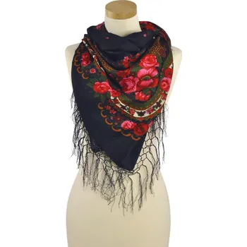 Šátek Vzorovaný lidový šátek černý