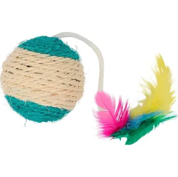 Hračka pro kočku Hračka pro kočky - sisalový míček s pírky 6 cm, s catnipem
