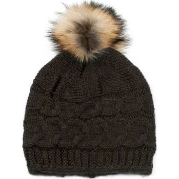 Čepice Vlněná čepice s bambulí tmavě hnědá