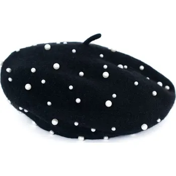 Kšiltovka Černý baret s perličkami
