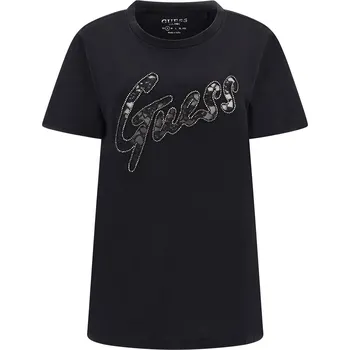 Dámské Tričko s krátkým rukávem GUESS SS GUESS LACE LOGO EASY TEE W4RI25K9RM1-JBLK – Černá XS