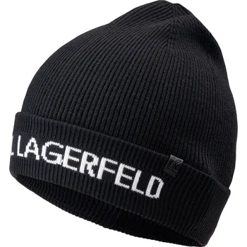 Čepice Dámské Zimní čepice KARL LAGERFELD K/STUDIO PRINT BEANIE 216W3405-998 – Černá