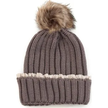 Čepice Čepice s krajkou a bambulí hnědá