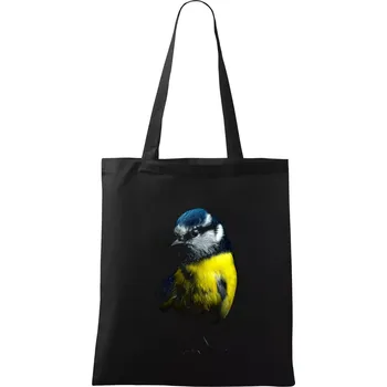 Nákupní taška Sýkora modřinka černá fotka - Taška bavlněná - 42 x 38 cm ( Černá )