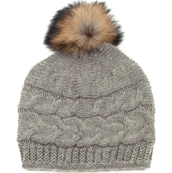 Čepice Vlněná čepice s bambulí světle šedá