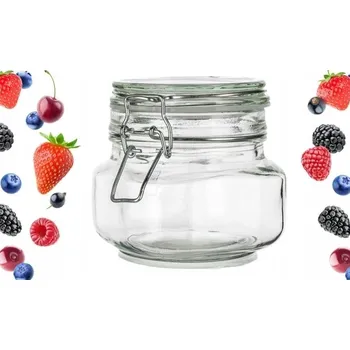 Sklenice Skleněná zavařovací sklenice na zavařování, 500 ml, s klipem, hermetická - na džemy a zavařeniny