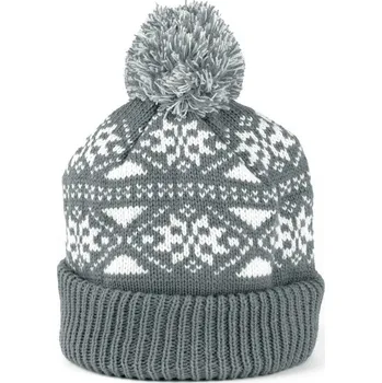 Čepice Módní čepice s bambulí zdobená motivem sněhových vloček šedá