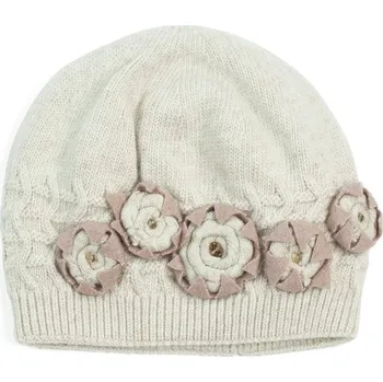 Čepice Vlněná čepice s květy béžová