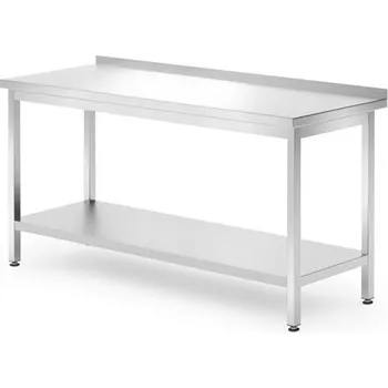 Dílenský stůl HENDI | Nástěnný stůl s policí, šroubovaný, hloubka 700 mm, Kitchen Line, velikost 1600x700x(H)850mm (nerez Nástěnný stůl s policí, přišroubovaný, hloubka 700 mm, Kitchen Line, velikost 1600x700x(H)850mm)