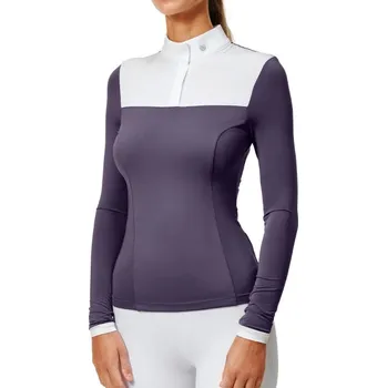 Dámské tričko EQUESTRIAN STOCKHOLM Triko závodní Fine Line Equestrian Stockholm, dámské, white/dark violet M