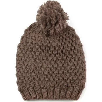 Čepice Zimní čepice s bambulí hnědá