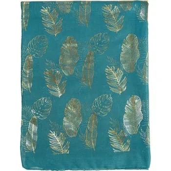 Šála Dámská šála zdobená květinovým motivem modrozelená