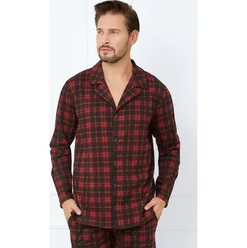 Pánské pyžamo Pánské propínací pyžamo Italian Fashion Nicolas - soft bavlna Červeno-černá M