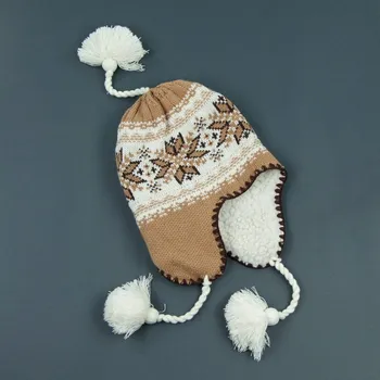 Pokrývka hlavy Pletená ušanka hnědobílá