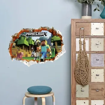 Samolepící dekorace 3D Minecraft nálepky na zeď - 1