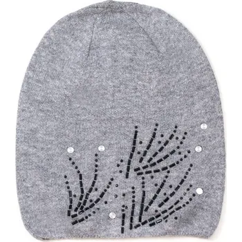 Čepice Dámská podzimní čepice s jemnou ozdobou šedá