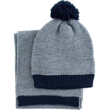 Čepice Komplet s bambulí - čepice a šál šedý