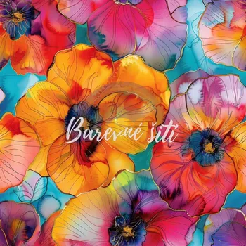 Silky, Velké žlutooranžové květy (E)** (Lehká vzdušná šatovka)